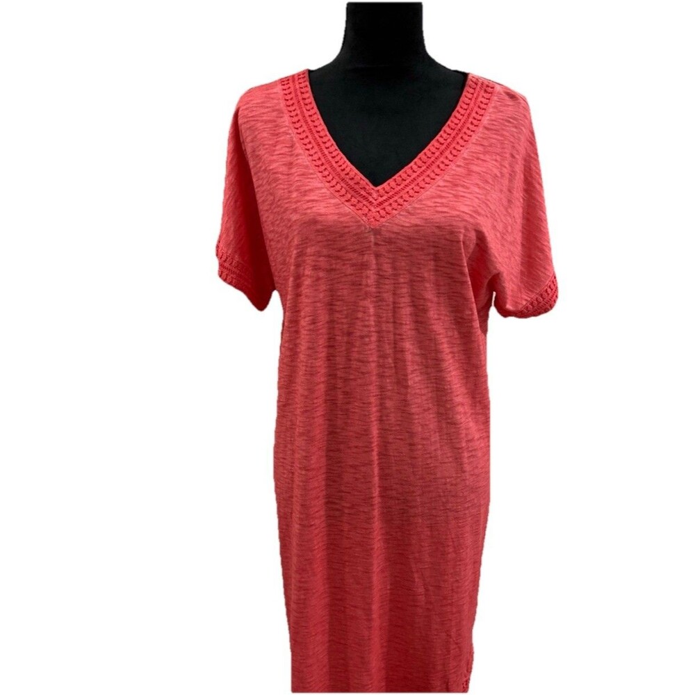 Chicos Size 1 Womens 8-10 Coral Tropical V Neck 100% Cotton Dress Swim-cover